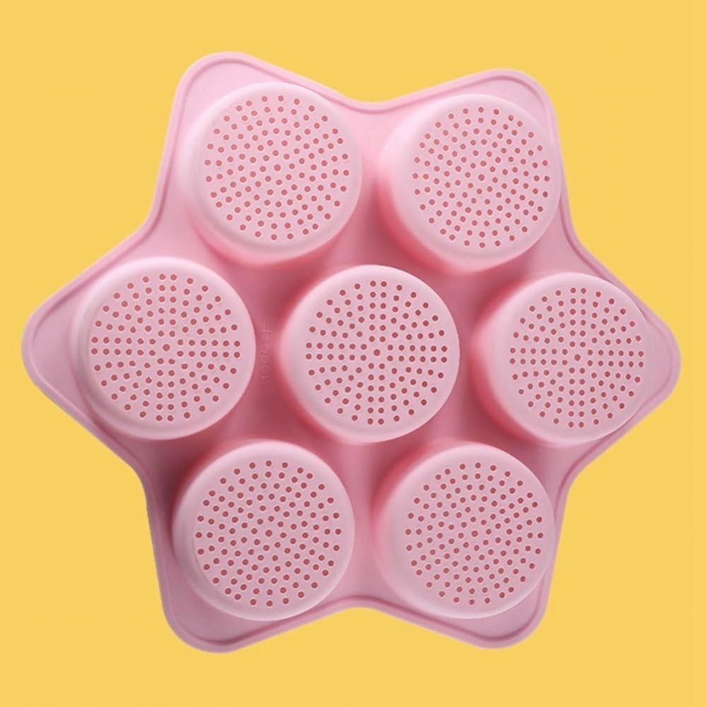 Forme de silicon pentru copt, 7 forme rotiunde, pentru burgeri si prajituri, 38.5 x 4 cm, roz [3]