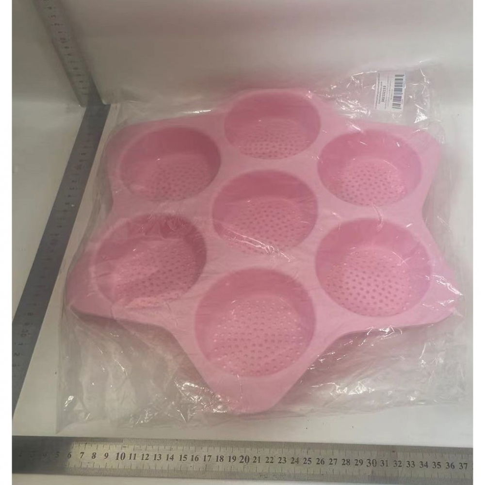 Forme de silicon pentru copt, 7 forme rotiunde, pentru burgeri si prajituri, 38.5 x 4 cm, roz [2]