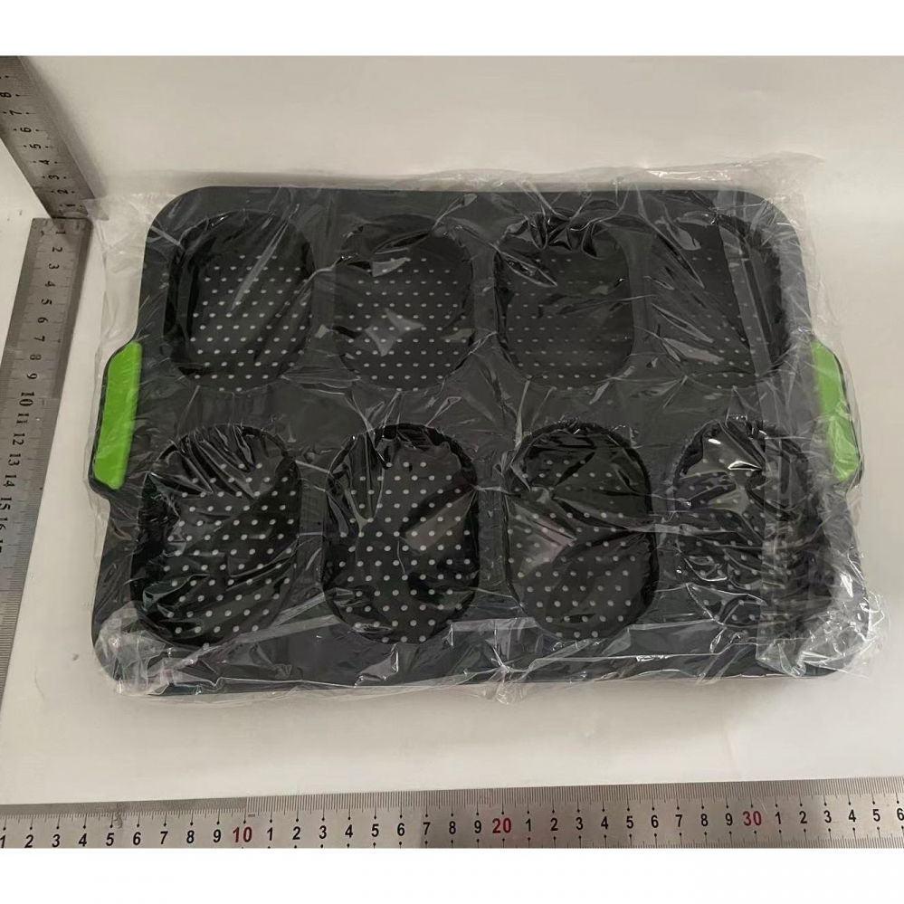 Forme de silicon pentru copt, 8 forme ovale, pentru paine si prajituri, 34.5 x 23.8 x 2.5 cm, negru/verde [2]