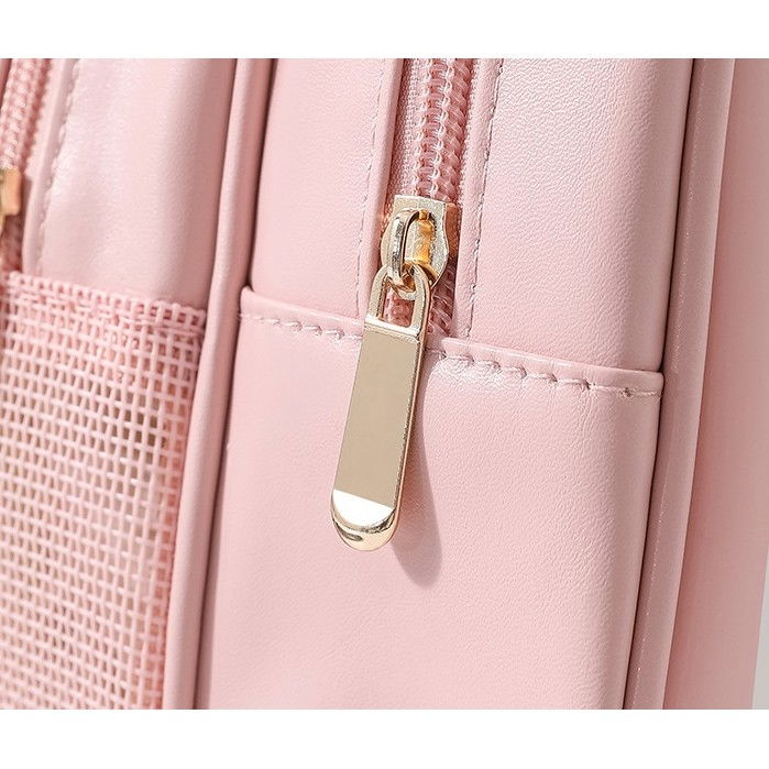 Geanta cosmetice de voiaj, dubla compartimentare, impermeabila, translucida mata, 35 x 22 x 15 cm, roz [6]