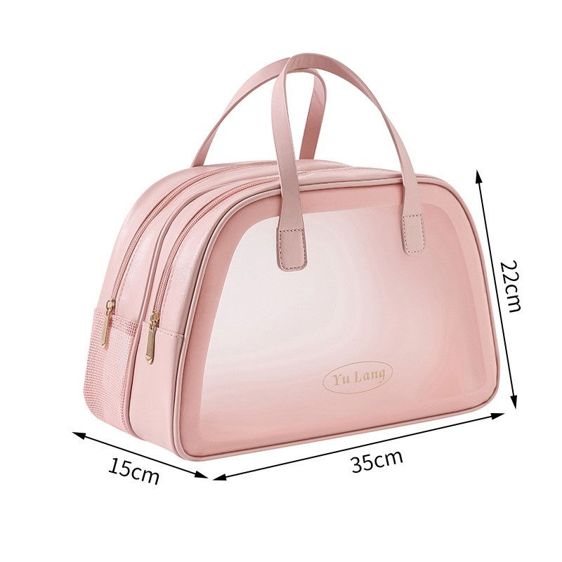 Geanta cosmetice de voiaj, dubla compartimentare, impermeabila, translucida mata, 35 x 22 x 15 cm, roz [9]