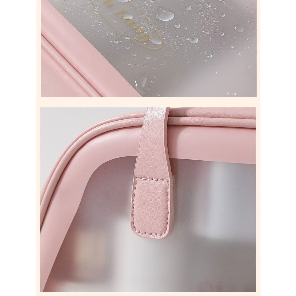 Geanta cosmetice de voiaj, dubla compartimentare, impermeabila, translucida mata, 35 x 22 x 15 cm, roz [7]