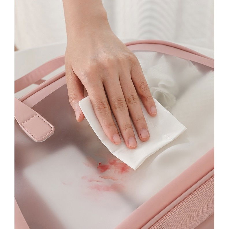 Geanta cosmetice de voiaj, dubla compartimentare, impermeabila, translucida mata, 35 x 22 x 15 cm, roz [4]