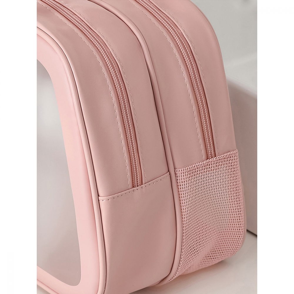 Geanta cosmetice de voiaj, dubla compartimentare, impermeabila, translucida mata, 35 x 22 x 15 cm, roz [11]