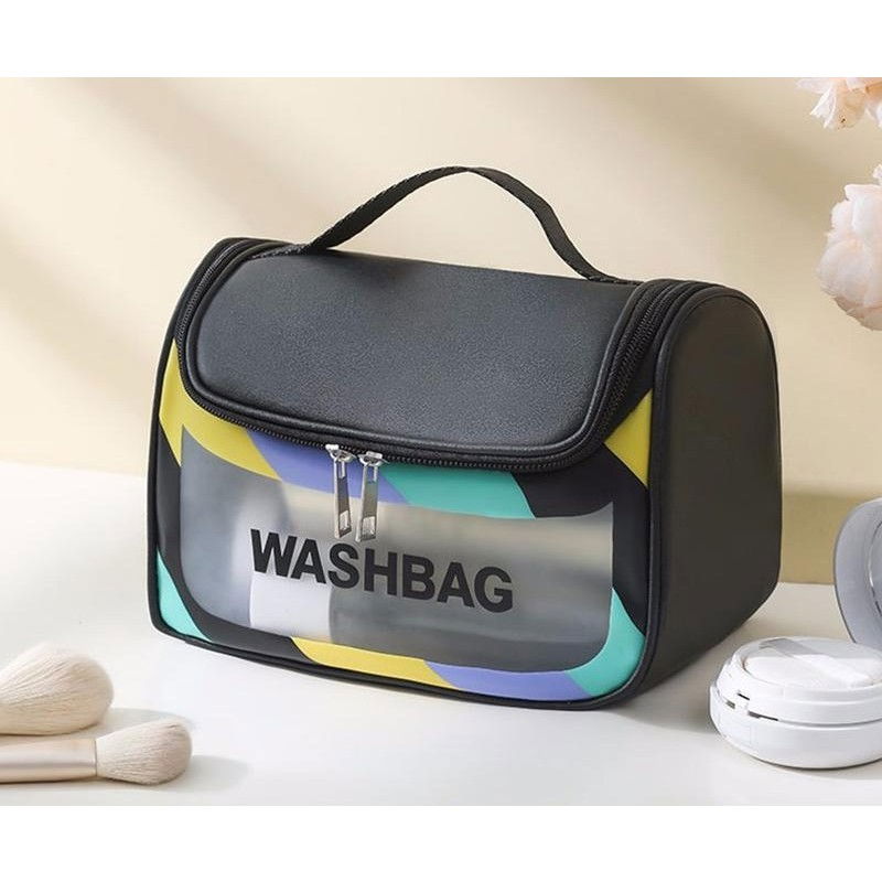 Geanta cosmetice de voiaj  impermeabila, translucida mata, 22 x 16 x 14 cm, negru [3]