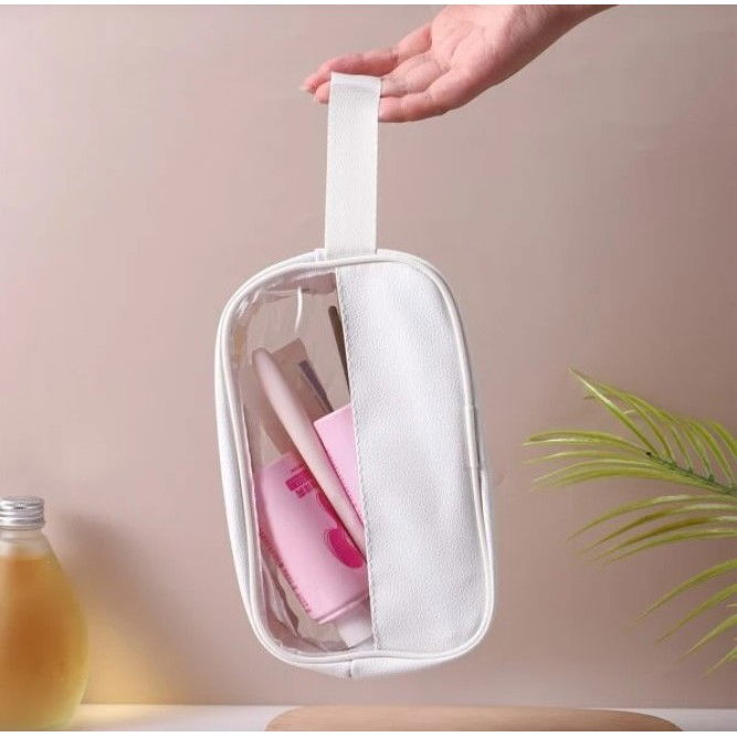 Geanta cosmetice  pentru voiaj sau organizare, material pvc/textil, impermeabila, portabila, 22 x 12 x 8 cm, alb [3]