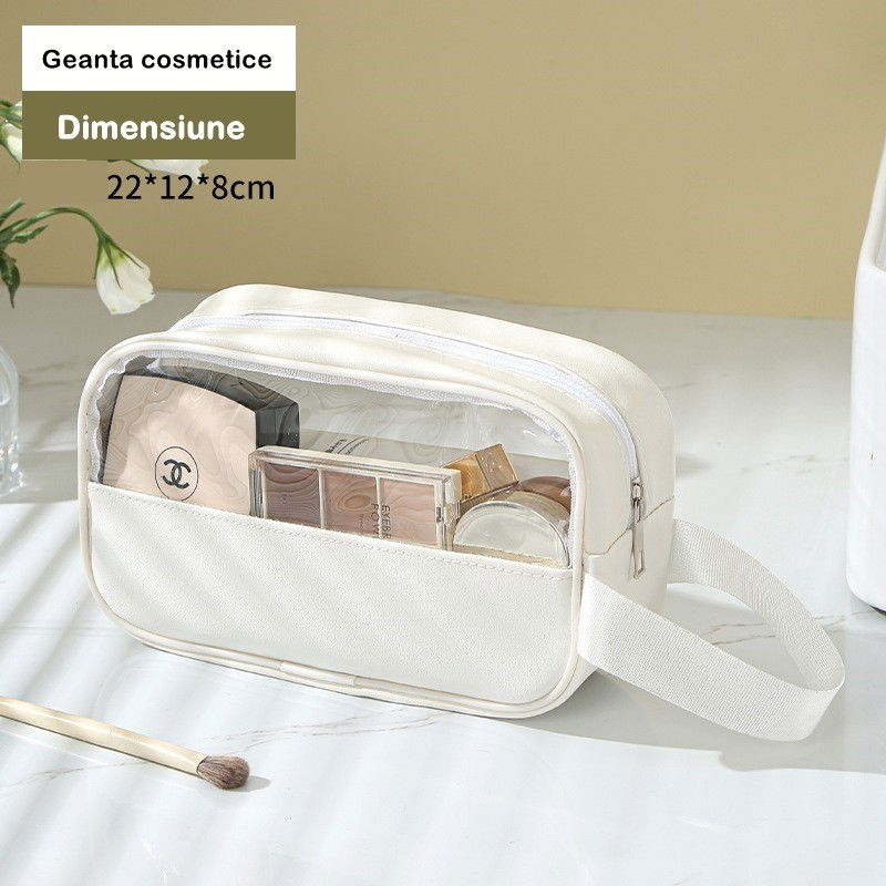 Geanta cosmetice  pentru voiaj sau organizare, material pvc/textil, impermeabila, portabila, 22 x 12 x 8 cm, alb [7]