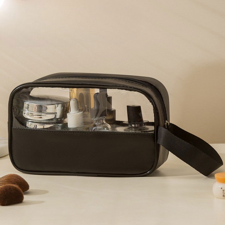 Geanta cosmetice, pentru voiaj sau organizare, material pvc- textil, impermeabila, portabila,22 x 12 x 8 cm, negru [6]