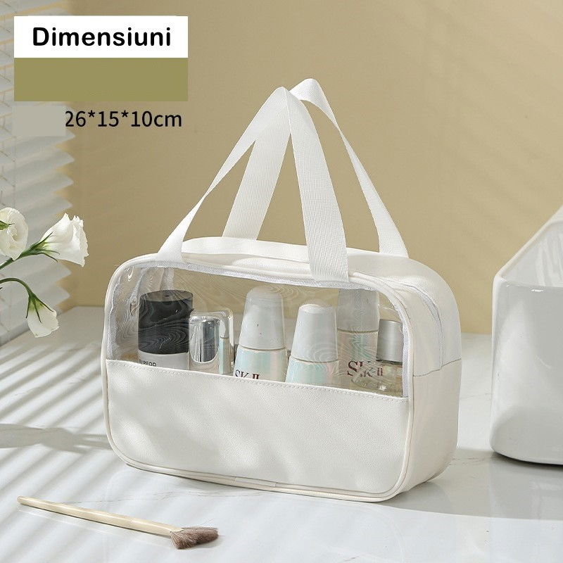 Geanta cosmetice  pentru voiaj sau organizare, material pvc/textil, impermeabila, portabila, 26 x 15 x 10 cm, alb [5]