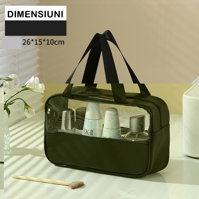 Geanta cosmetice  pentru voiaj sau organizare, material pvc/textil, impermeabila, portabila, 26 x 15 x 10 cm, negru [2]