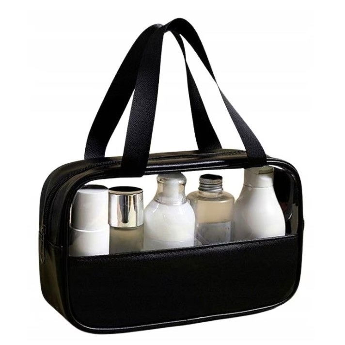 Geanta cosmetice  pentru voiaj sau organizare, material pvc/textil, impermeabila, portabila, 26 x 15 x 10 cm, negru [8]