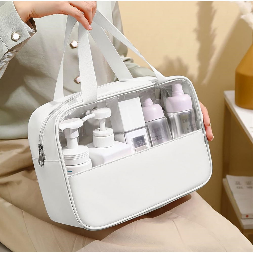Geanta cosmetice  pentru voiaj sau organizare, material pvc/textil, impermeabila, portabila, 30x12x21 cm, alb [3]