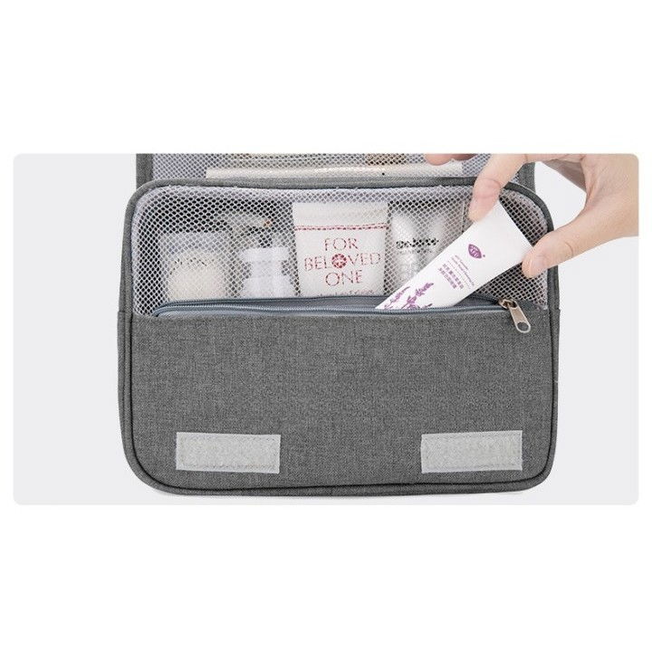 Geanta cosmetice voiaj, material panza, impermeabil, 3 compartimente, cu agatatoare, gri, 47 x 28 x 20   cm [5]