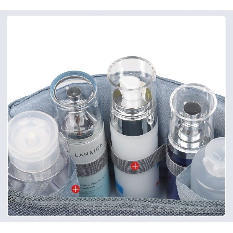 Geanta cosmetice voiaj, material panza, impermeabil, 3 compartimente, cu agatatoare, gri, 47 x 28 x 20   cm [3]