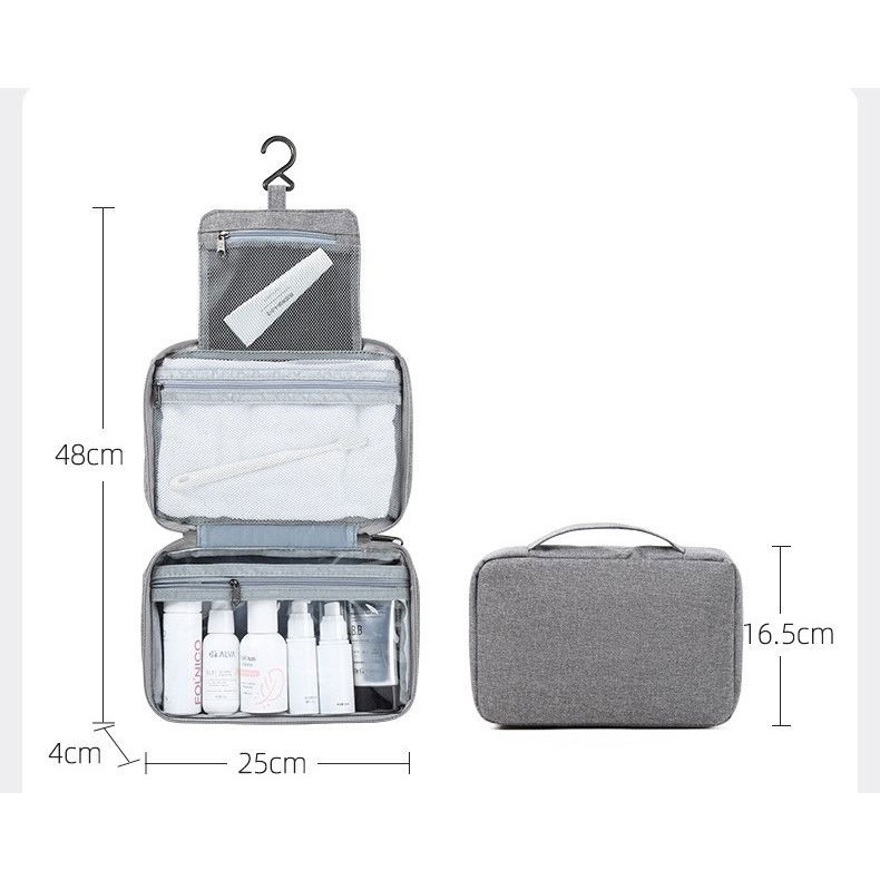Geanta cosmetice voiaj, material textil, impermeabil, gri, 12.5 x 9 x 22 cm [8]