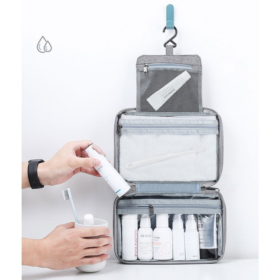 Geanta cosmetice voiaj, material textil, impermeabil, gri, 12.5 x 9 x 22 cm [6]