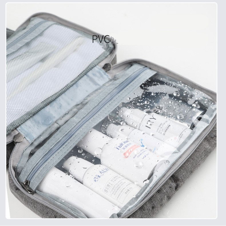 Geanta cosmetice voiaj, material textil, impermeabil, gri, 12.5 x 9 x 22 cm [5]