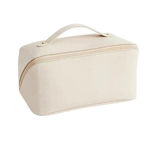 Geanta de calatorie  pentru cosmetice, portabila, impermeabila, din piele ecologica, compartimente multiple, cu fermoar, 23 x 11.5 x 10.5 cm, crem [12]
