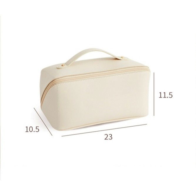 Geanta de calatorie  pentru cosmetice, portabila, impermeabila, din piele ecologica, compartimente multiple, cu fermoar, 23 x 11.5 x 10.5 cm, crem [4]