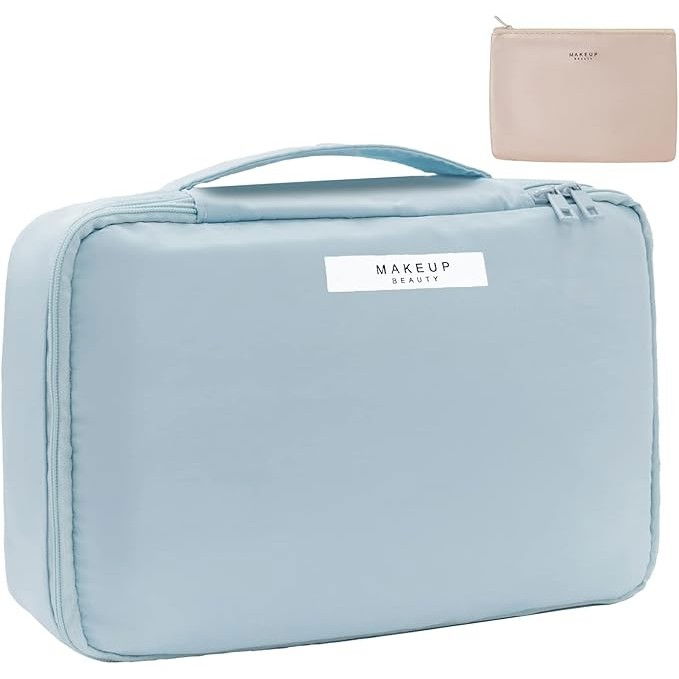 Geanta de calatorie, pentru cosmetice si articole de toaleta, material impermeabil, 2 in 1, portfard interior detasabil, 23 x 16 x 8 cm, albastru [5]