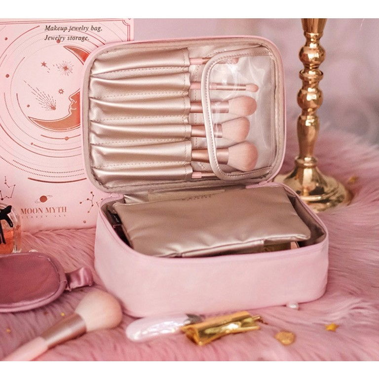 Geanta de calatorie, pentru cosmetice si articole de toaleta, material impermeabil, 2 in 1, portfard interior detasabil, 23 x 16 x 8 cm, roz [4]