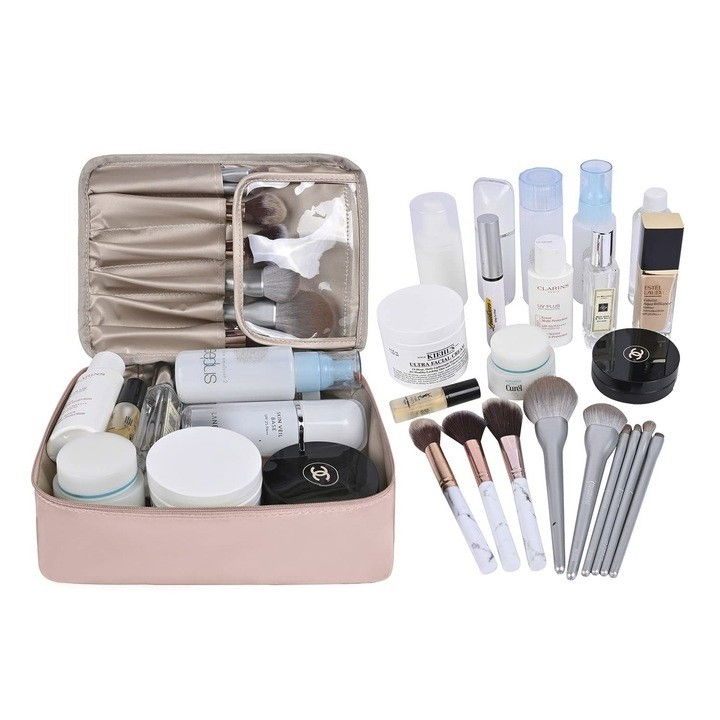 Geanta de calatorie, pentru cosmetice si articole de toaleta, material impermeabil, 2 in 1, portfard interior detasabil, 23 x 16 x 8 cm, roz [3]