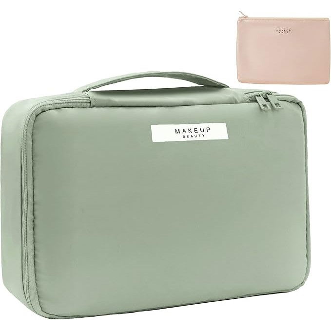 Geanta de calatorie, pentru cosmetice si articole de toaleta, material impermeabil, 2 in 1, portfard interior detasabil, 23 x 16 x 8 cm, verde [4]