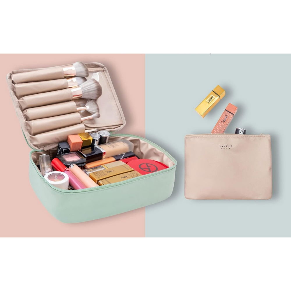 Geanta de calatorie, pentru cosmetice si articole de toaleta, material impermeabil, 2 in 1, portfard interior detasabil, 23 x 16 x 8 cm, verde [3]