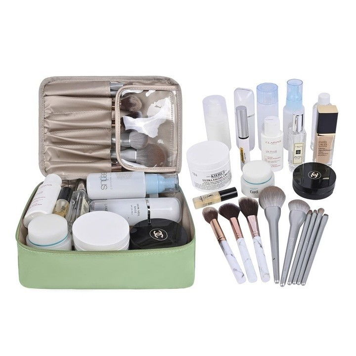 Geanta de calatorie, pentru cosmetice si articole de toaleta, material impermeabil, 2 in 1, portfard interior detasabil, 23 x 16 x 8 cm, verde [2]