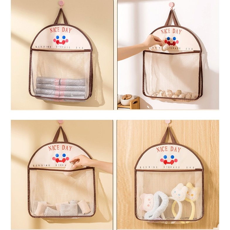 Geanta de depozitare, tip saculet, de agatat, multifunctionala, din plasa, 40 x 10 x 44 cm, negru [2]