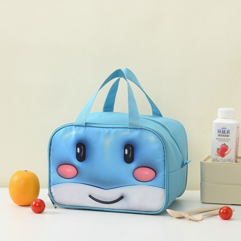 Geantă frigorifică, cu desene animat 3d, portabilă pentru copii, de prânz, din pânză oxford, 27.5x18x20 cm, model balena, albastru [3]