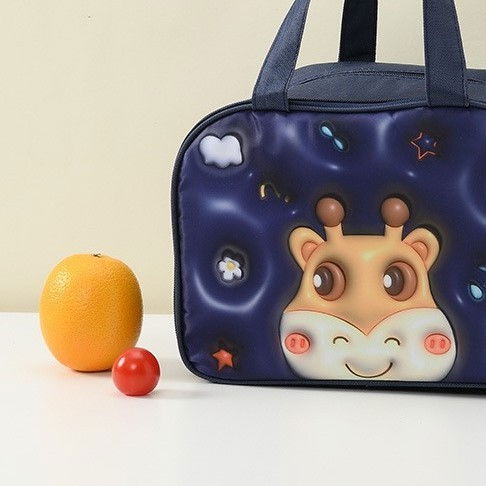 Geantă frigorifică, cu desene animat 3d, portabilă pentru copii, de prânz, din pânză oxford, 27.5x18x20 cm, model cerb, albastru [8]