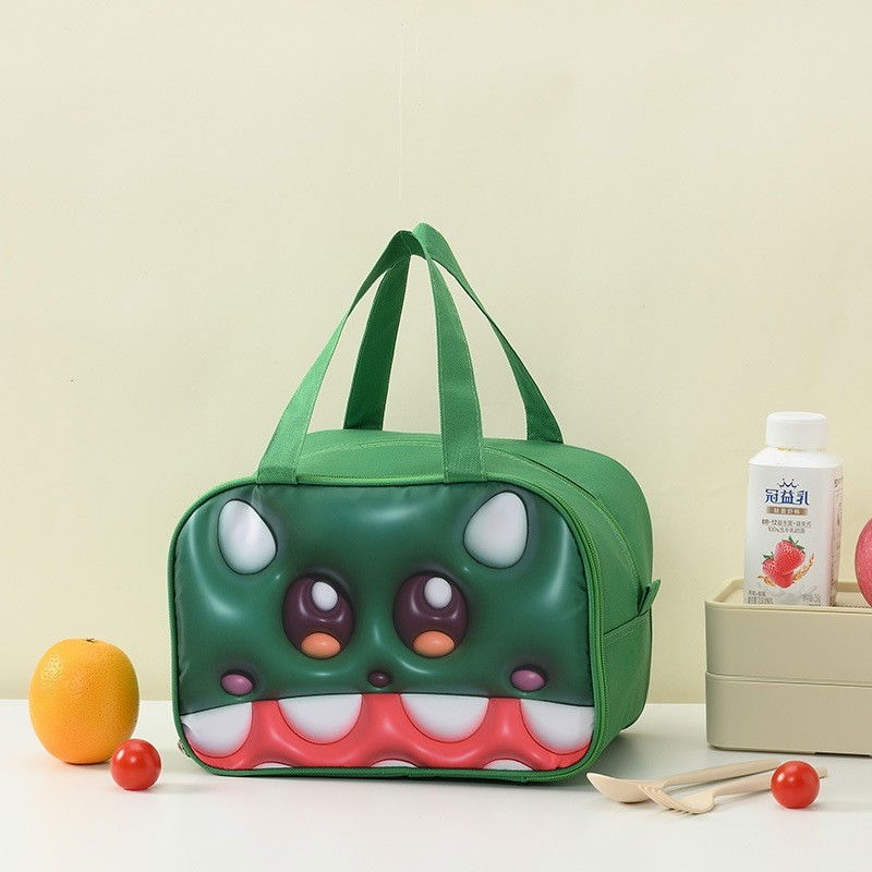 Geantă frigorifică, cu desene animat 3d, portabilă pentru copii, de prânz, din pânză oxford, 27.5x18x20 cm, model crocodil, verde [3]