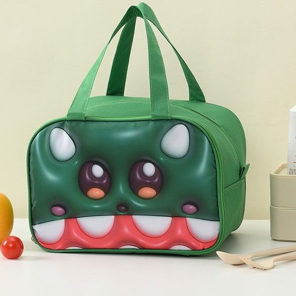 Geantă frigorifică, cu desene animat 3d, portabilă pentru copii, de prânz, din pânză oxford, 27.5x18x20 cm, model crocodil, verde [7]