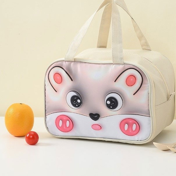 Geantă frigorifică, cu desene animat 3d, portabilă pentru copii, de prânz, din pânză oxford, 27.5x18x20 cm, model soricel, bej [7]