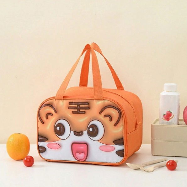 Geantă frigorifică, cu desene animat 3d, portabilă pentru copii, de prânz, din pânză oxford, 27.5x18x20 cm, model tigru, portocaliu [3]