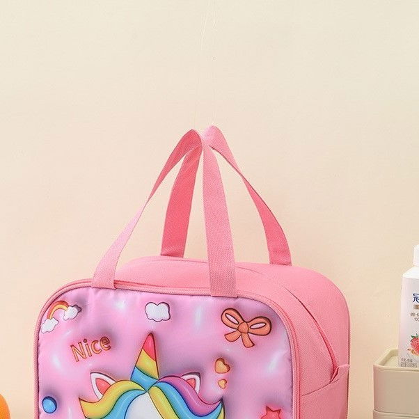 Geantă frigorifică, cu desene animat 3d, portabilă pentru copii, de prânz, din pânză oxford, 27.5x18x20 cm, model unicorn, roz [8]