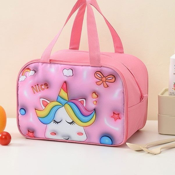 Geantă frigorifică, cu desene animat 3d, portabilă pentru copii, de prânz, din pânză oxford, 27.5x18x20 cm, model unicorn, roz [9]