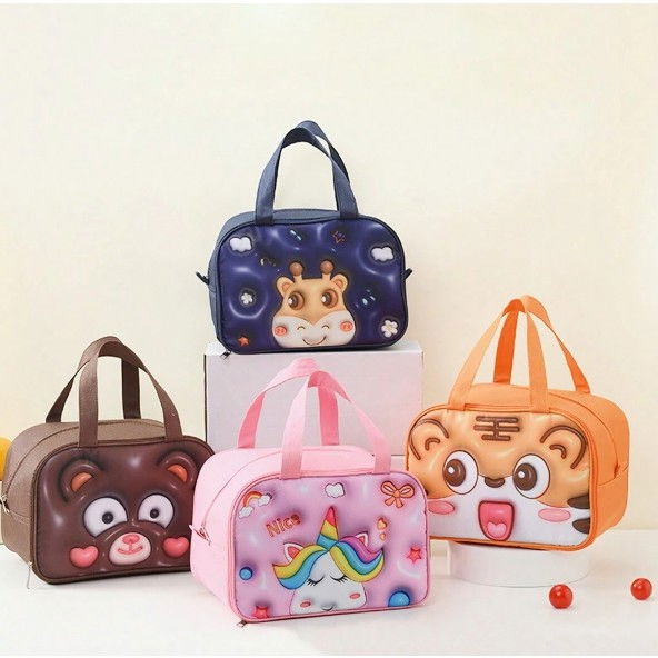 Geantă frigorifică, cu desene animat 3d, portabilă pentru copii, de prânz, din pânză oxford, 27.5x18x20 cm, model unicorn, roz [6]