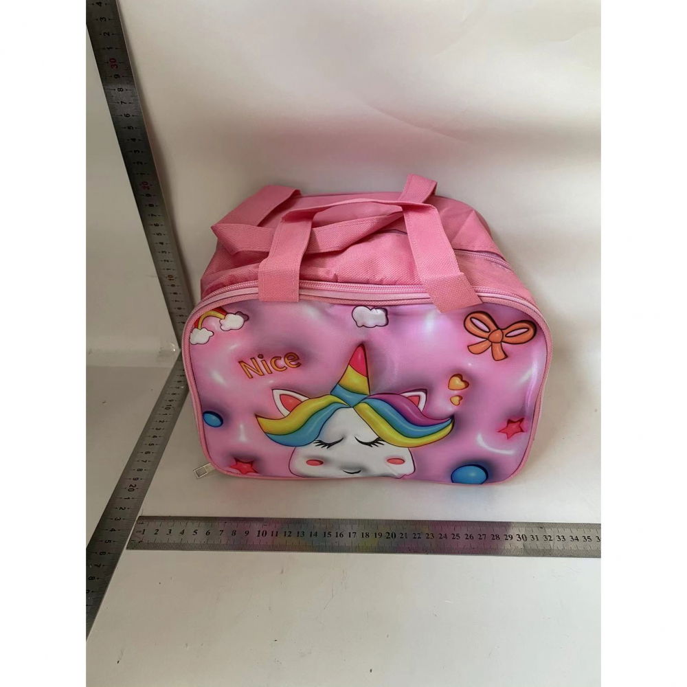 Geantă frigorifică, cu desene animat 3d, portabilă pentru copii, de prânz, din pânză oxford, 27.5x18x20 cm, model unicorn, roz [2]