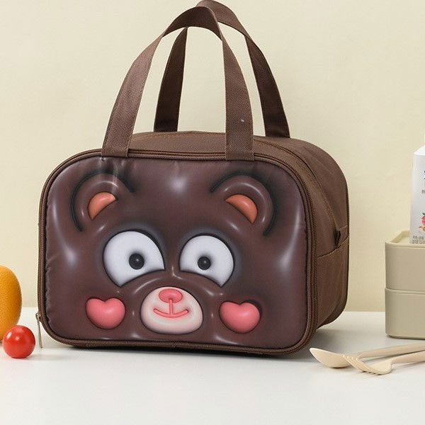 Geantă frigorifică, cu desene animat 3d, portabilă pentru copii, de prânz, din pânză oxford, 27.5x18x20 cm, model ursulet, maro [7]