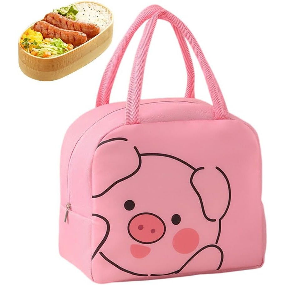 Geantă frigorifică, cu desene animat, portabilă pentru copii, de prânz, din pânză oxford, 22x14x19 cm, model purcelus, roz [3]