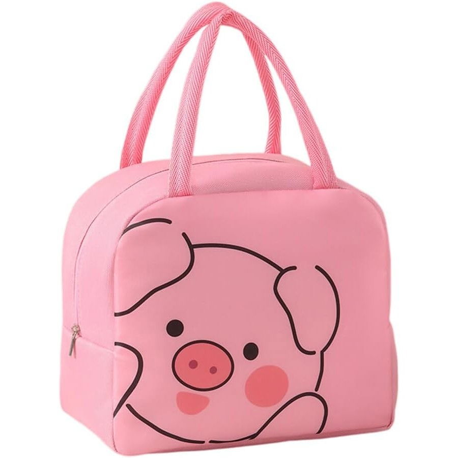 Geantă frigorifică, cu desene animat, portabilă pentru copii, de prânz, din pânză oxford, 22x14x19 cm, model purcelus, roz [1]