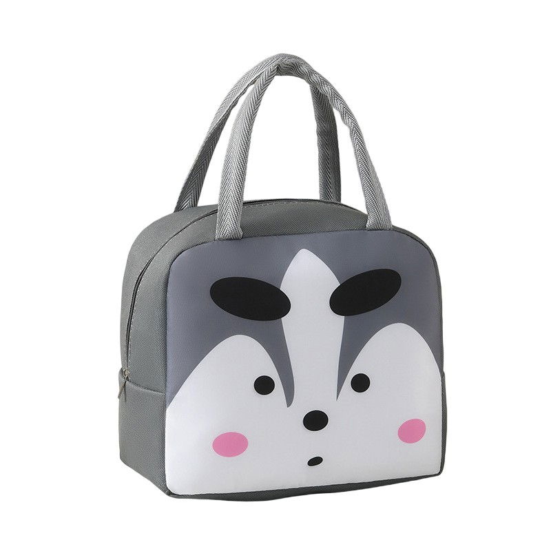 Geantă frigorifică, cu desene animat, portabilă pentru copii, de prânz, din pânză oxford, 22x14x19 cm, model vulpe, gri [1]