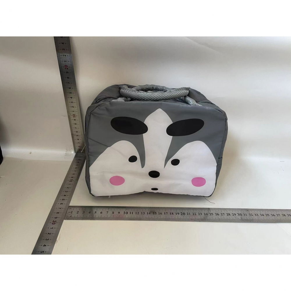 Geantă frigorifică, cu desene animat, portabilă pentru copii, de prânz, din pânză oxford, 22x14x19 cm, model vulpe, gri [2]