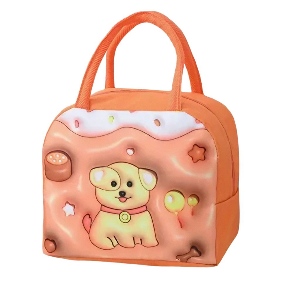 Geantă frigorifică, cu desene animate 3d, portabilă pentru copii, de prânz, din pânză oxford, 23x13x19 cm, model catelus, maro [1]