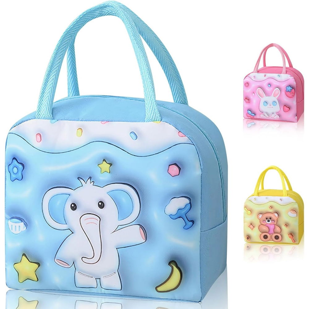 Geantă frigorifică, cu desene animate 3d, portabilă pentru copii, de prânz, din pânză oxford, 23x13x19 cm, model elefantel, albastru [10]