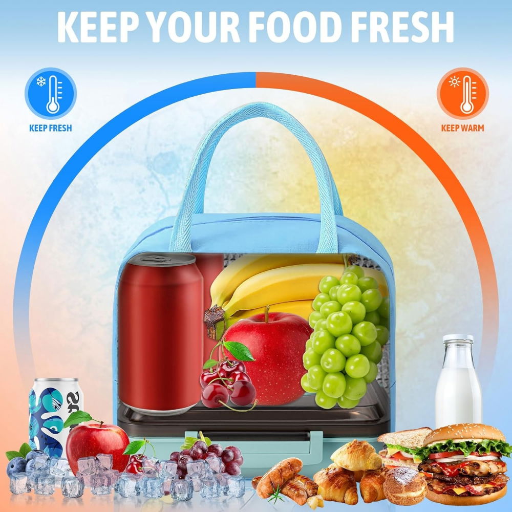 Geantă frigorifică, cu desene animate 3d, portabilă pentru copii, de prânz, din pânză oxford, 23x13x19 cm, model elefantel, albastru [9]