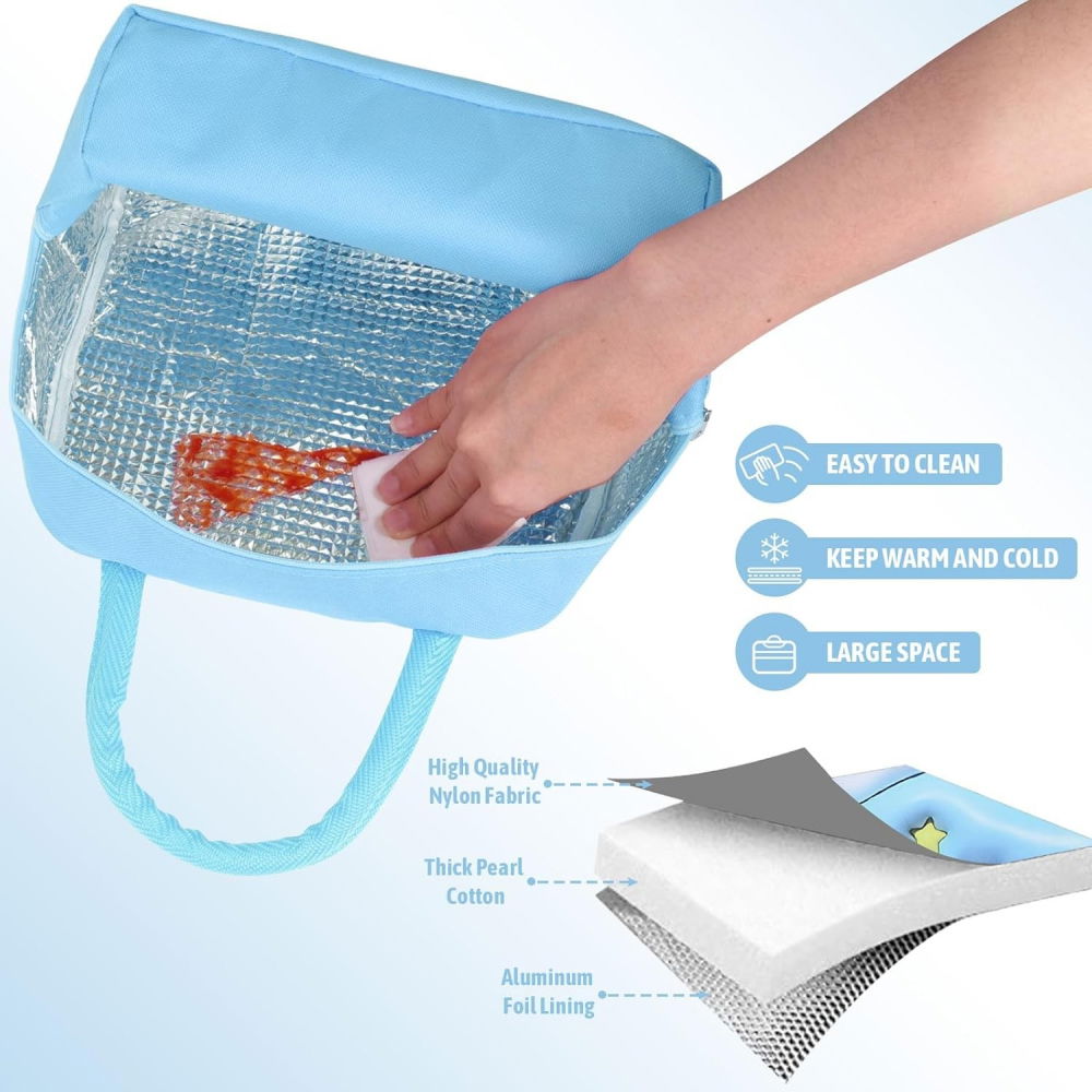 Geantă frigorifică, cu desene animate 3d, portabilă pentru copii, de prânz, din pânză oxford, 23x13x19 cm, model elefantel, albastru [6]