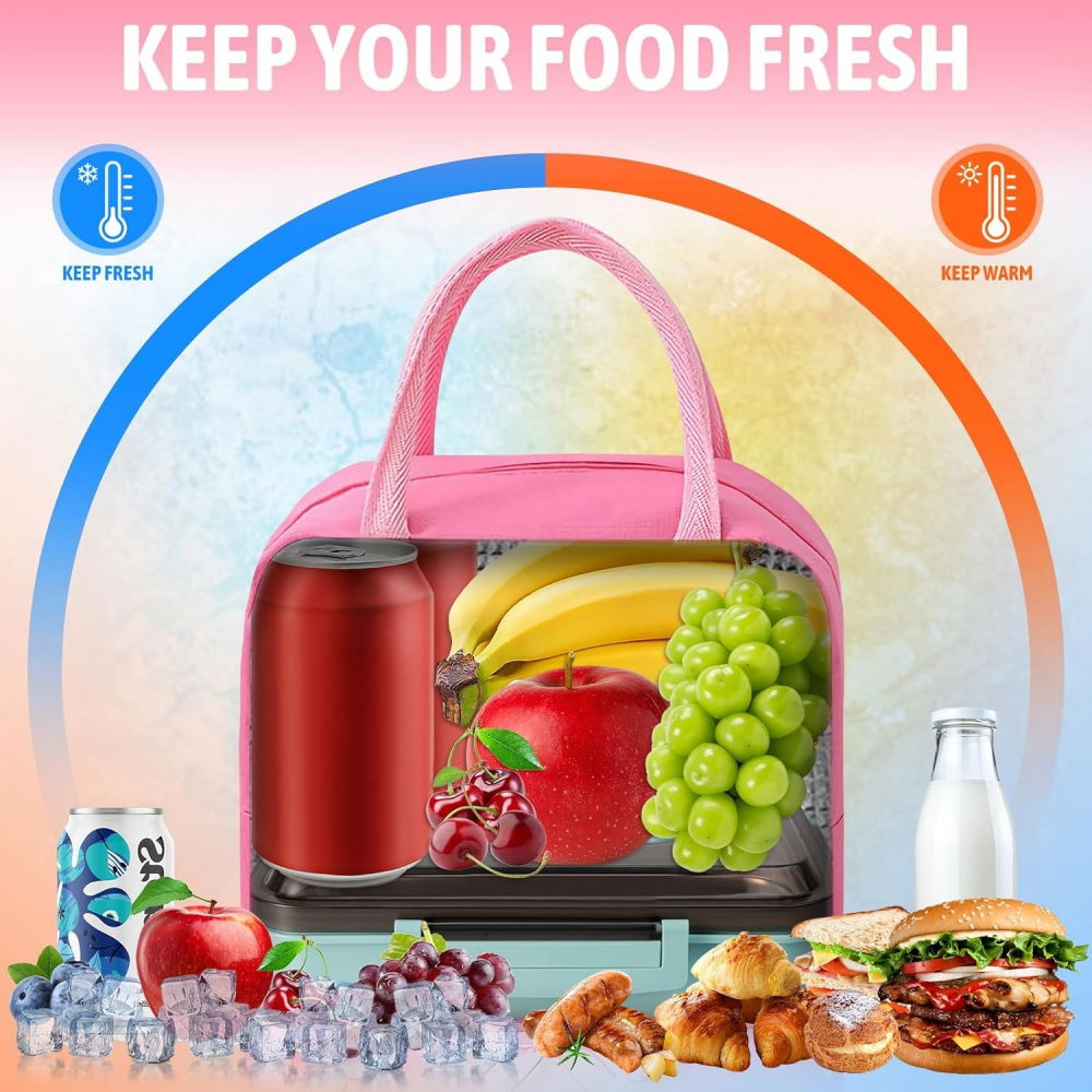 Geantă frigorifică, cu desene animate 3d, portabilă pentru copii, de prânz, din pânză oxford, 23x13x19 cm, model iepuras, roz [8]